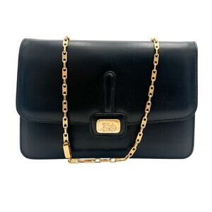 Vintage Celine Sulky Horse Carriage Flap Bag Gold Chain Handbag Black